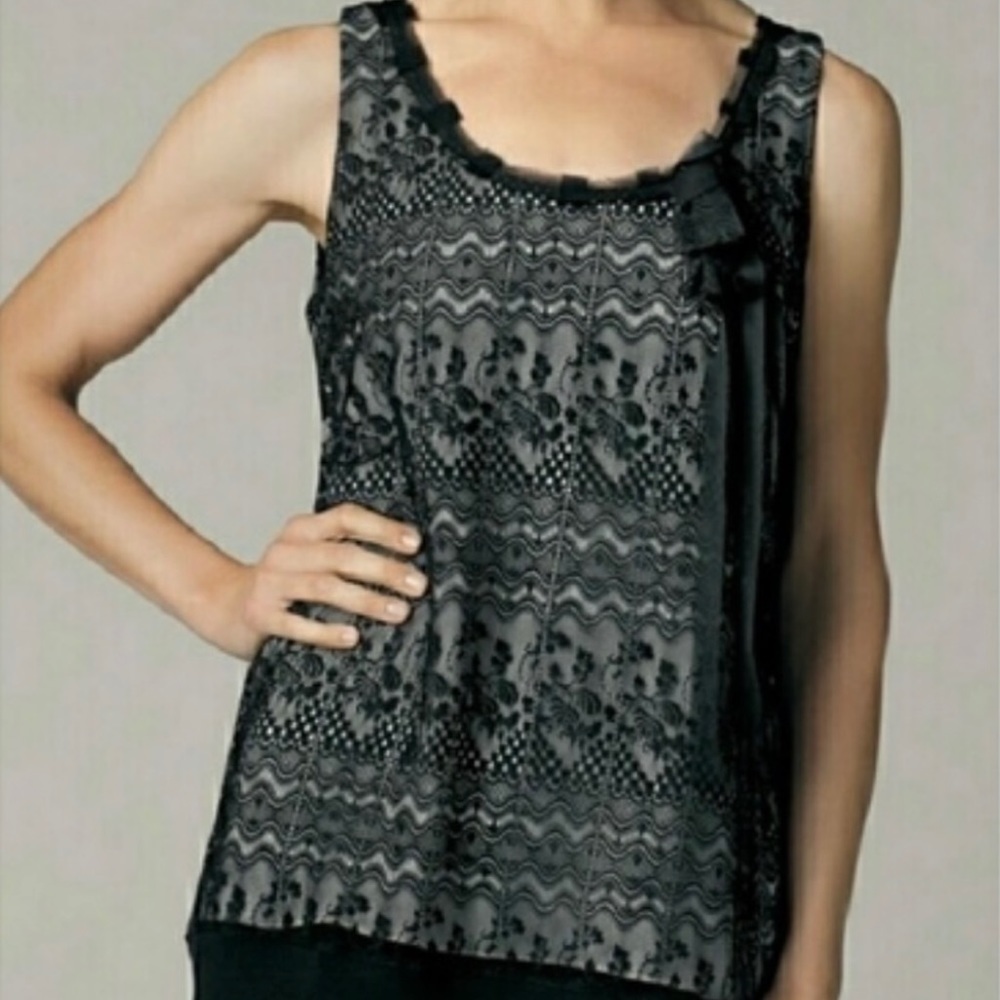Cabi Emily 552 Lace Sleeveless Black Cream Overlay Floral Tank Top Blouse Small